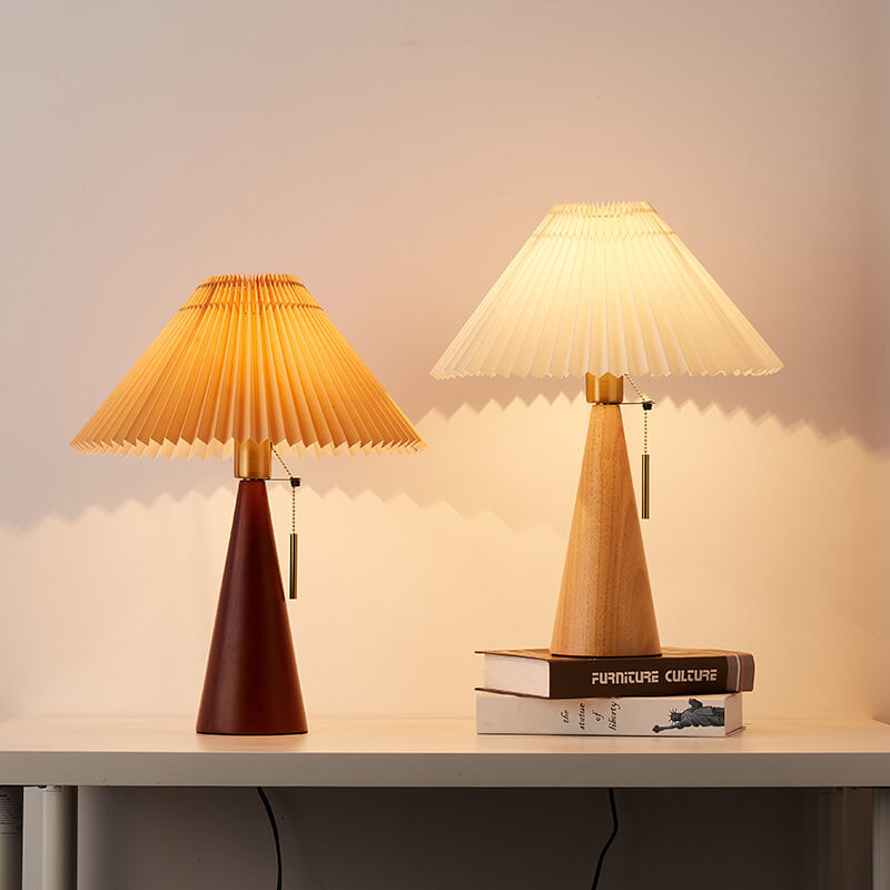 Zenori – Lampada da Tavolo LED in Legno Minimalista con Tessuto Plissettato