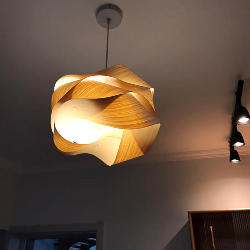 Virelune - Lámpara colgante moderna de madera irregular para cocina