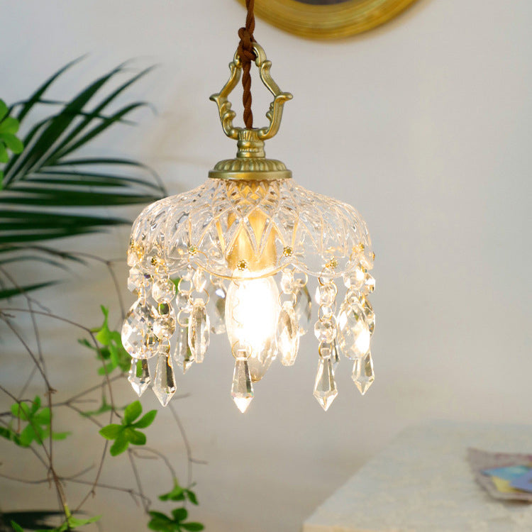 Auravelle - Suspension florale vintage en cuivre et cristal