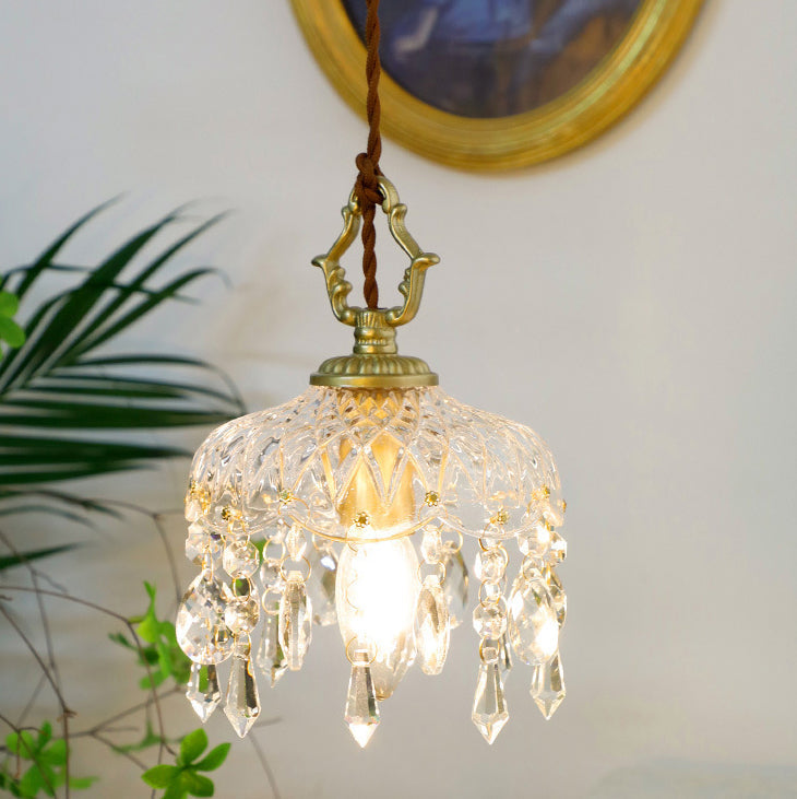 Auravelle - Suspension florale vintage en cuivre et cristal