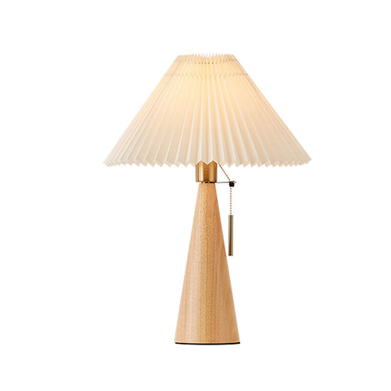 Zenori – Lampada da Tavolo LED in Legno Minimalista con Tessuto Plissettato