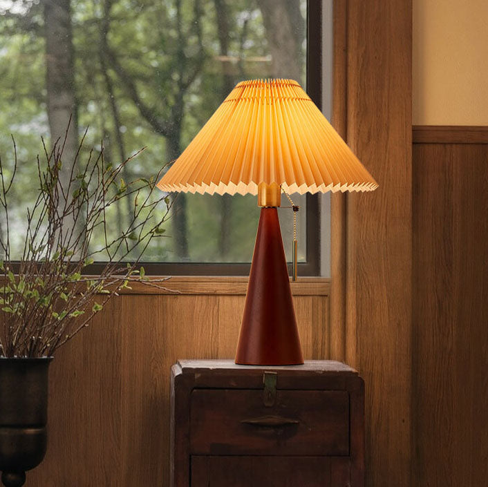 Zenori – Lampada da Tavolo LED in Legno Minimalista con Tessuto Plissettato