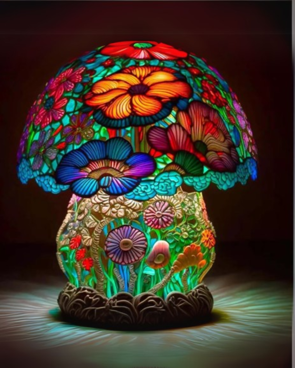 Floravynne – Handcrafted Resin Mushroom Lamp with Vibrant Floral Design and Soothing Ambient Light