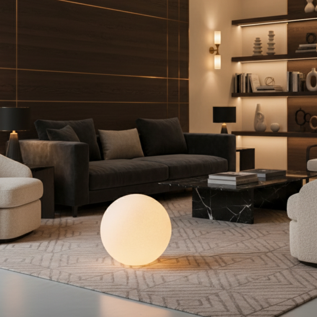 Lunaan - Lampada da terra moderna con globo in resina per soggiorno