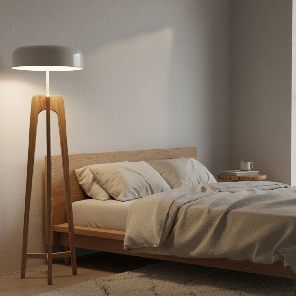 Thalorin – Lampada da terra moderna in legno con treppiede