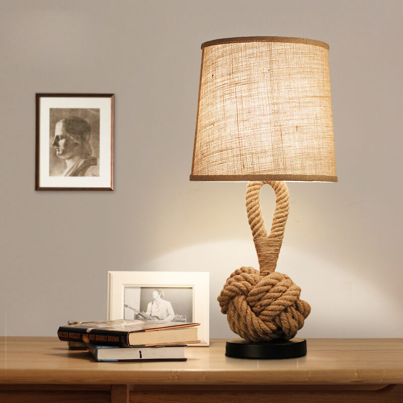Calyra – Lampe de table rétro en tissu LED avec nœud en ficelle
