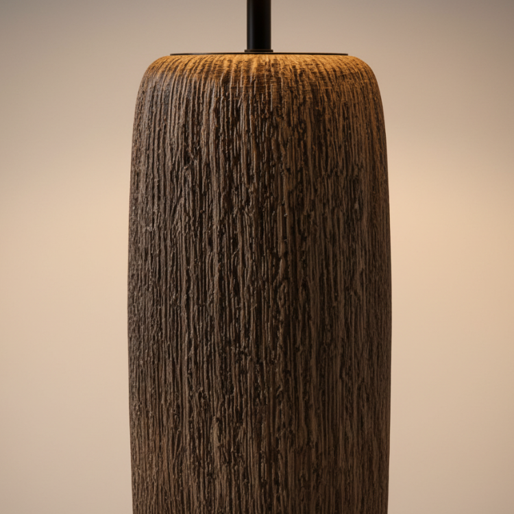 Elandor – Kopott fa állólámpa szöveternyővel