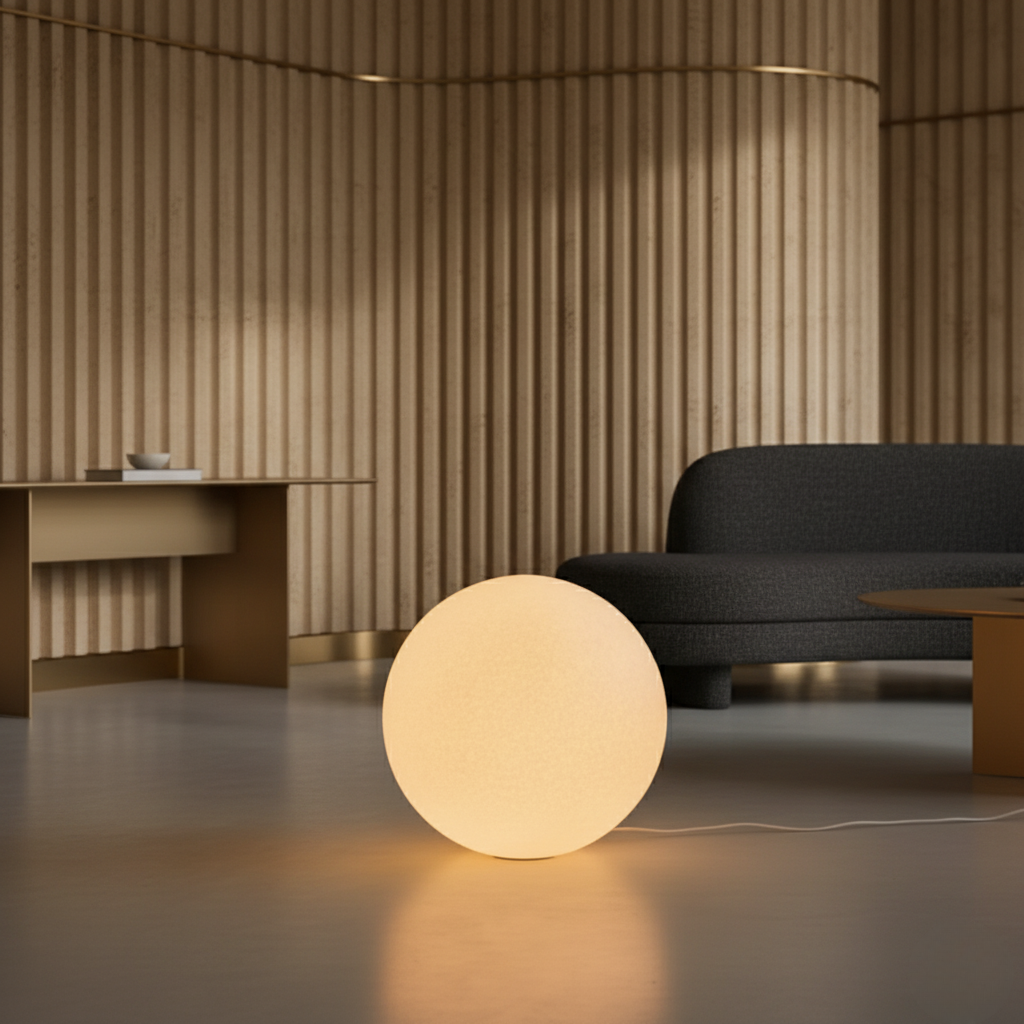 Lunaan - Lampada da terra moderna con globo in resina per soggiorno