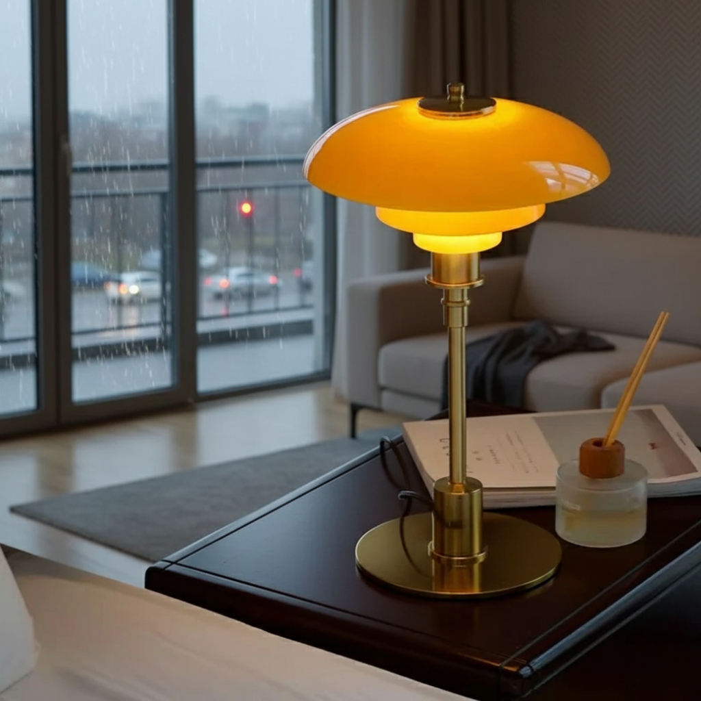 Solviane - Lampada da tavolo in vetro scandinava con illuminazione LED minimalista