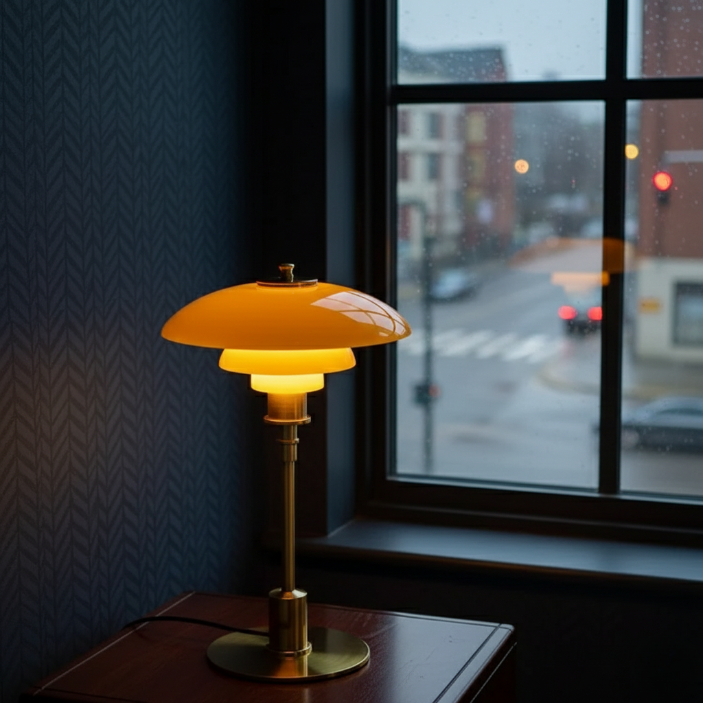 Solviane - Lampada da tavolo in vetro scandinava con illuminazione LED minimalista