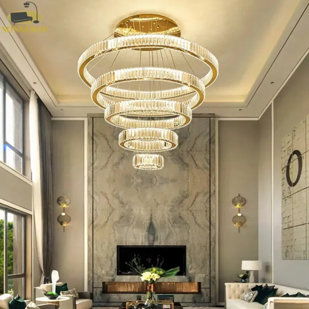 Elaris - Lampadario a cristalli a forma di anello nordico