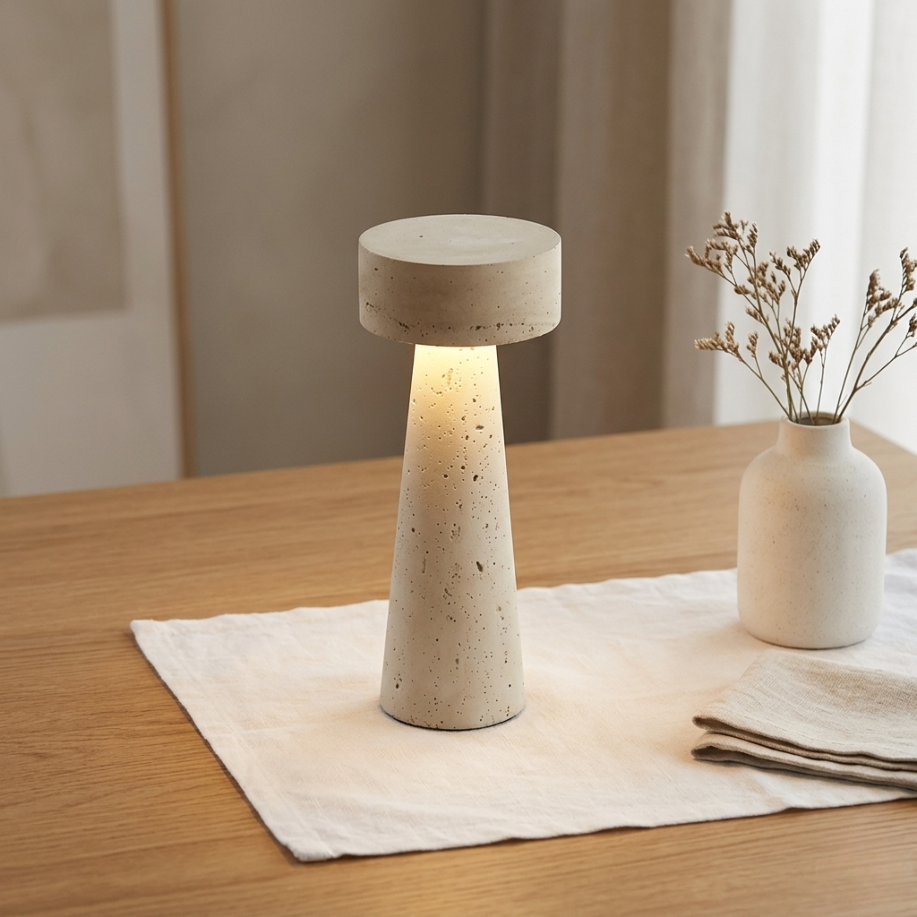 Andren – LED bordlampe i travertin