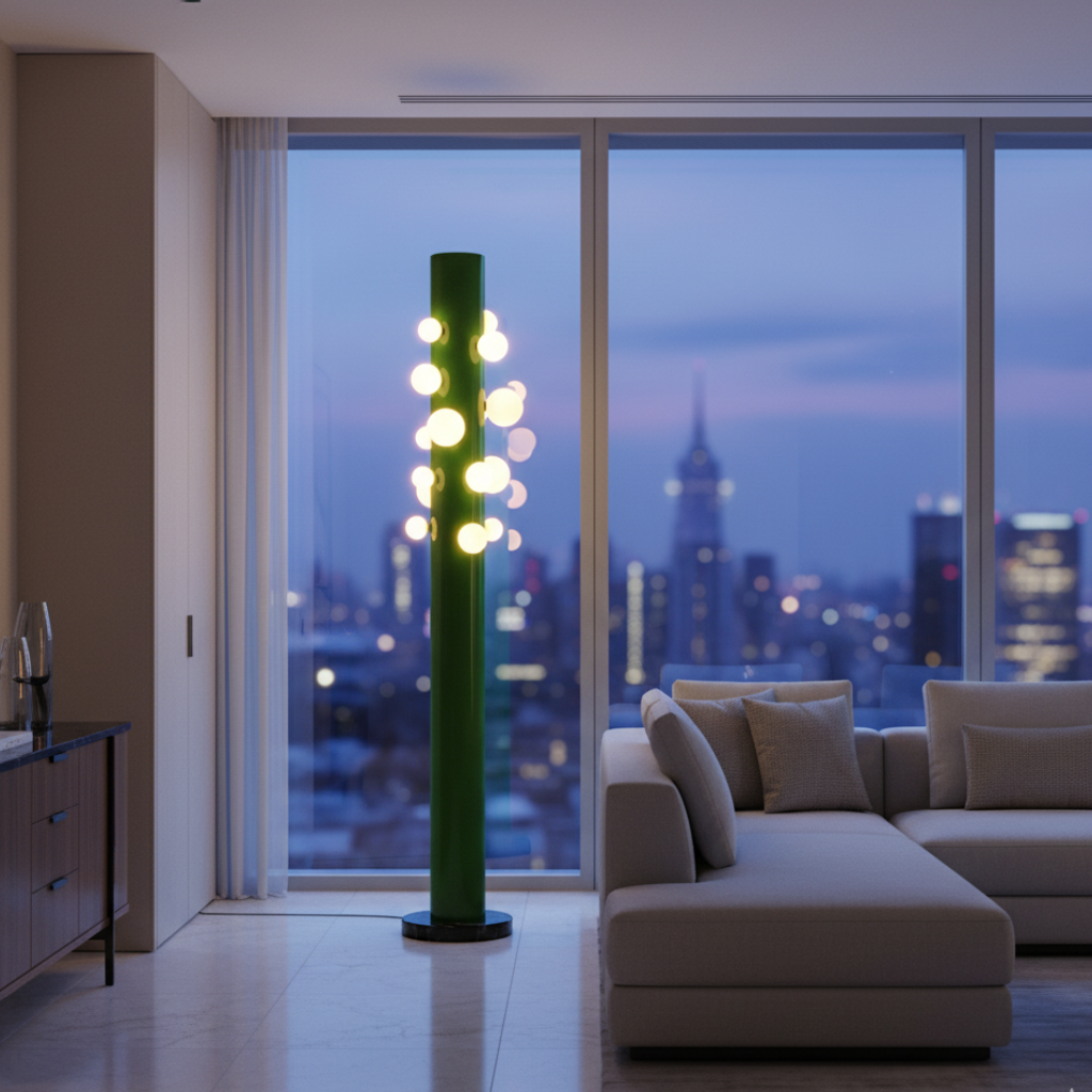 Mirevon - Divatos modern állólámpa zöld fém talppal és fehér búrával