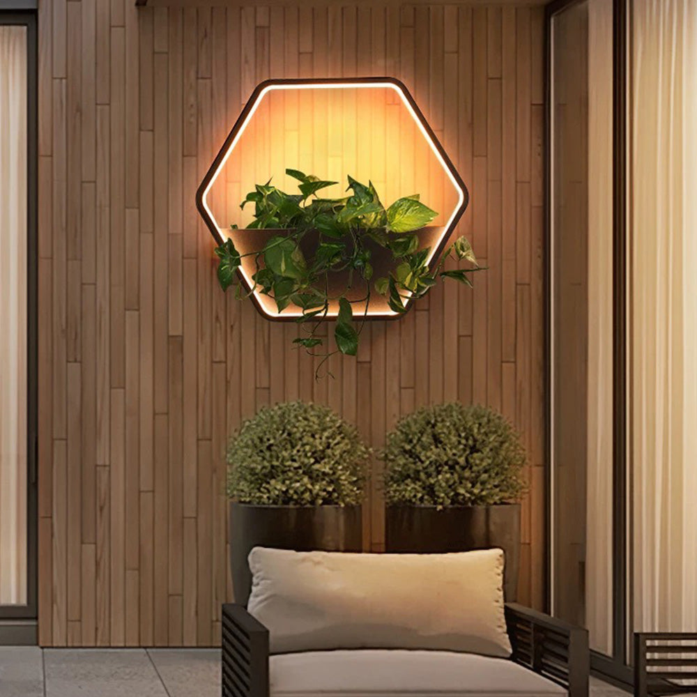 Hexara - Minimalist Hexagonal Ring with Shelf IP65 Waterproof Outdoor Light