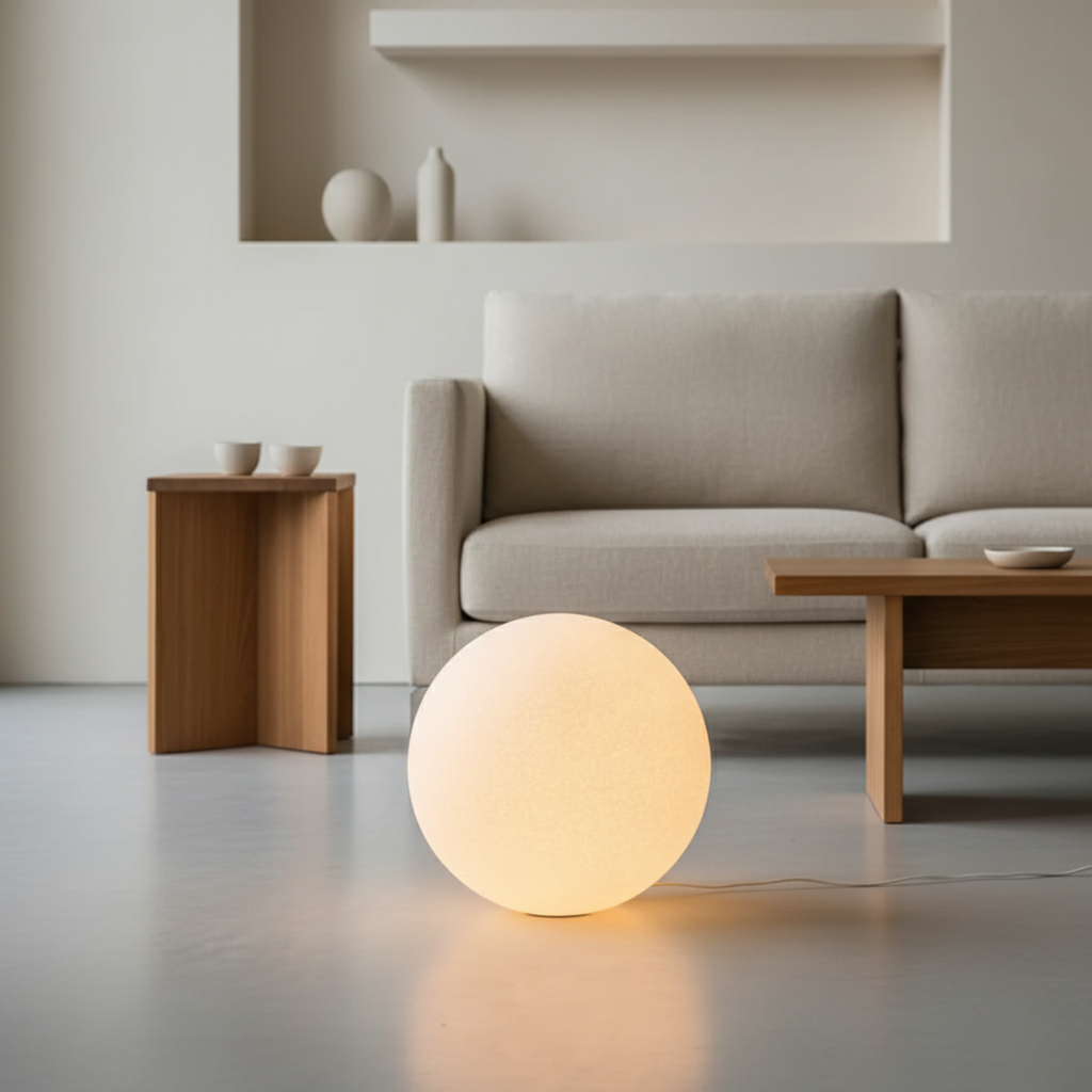 Lunaan - Lampada da terra moderna con globo in resina per soggiorno