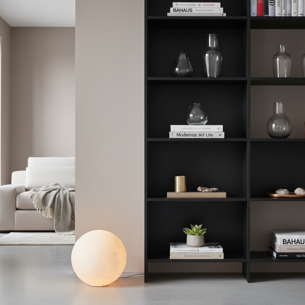 Lunaan - Lampada da terra moderna con globo in resina per soggiorno