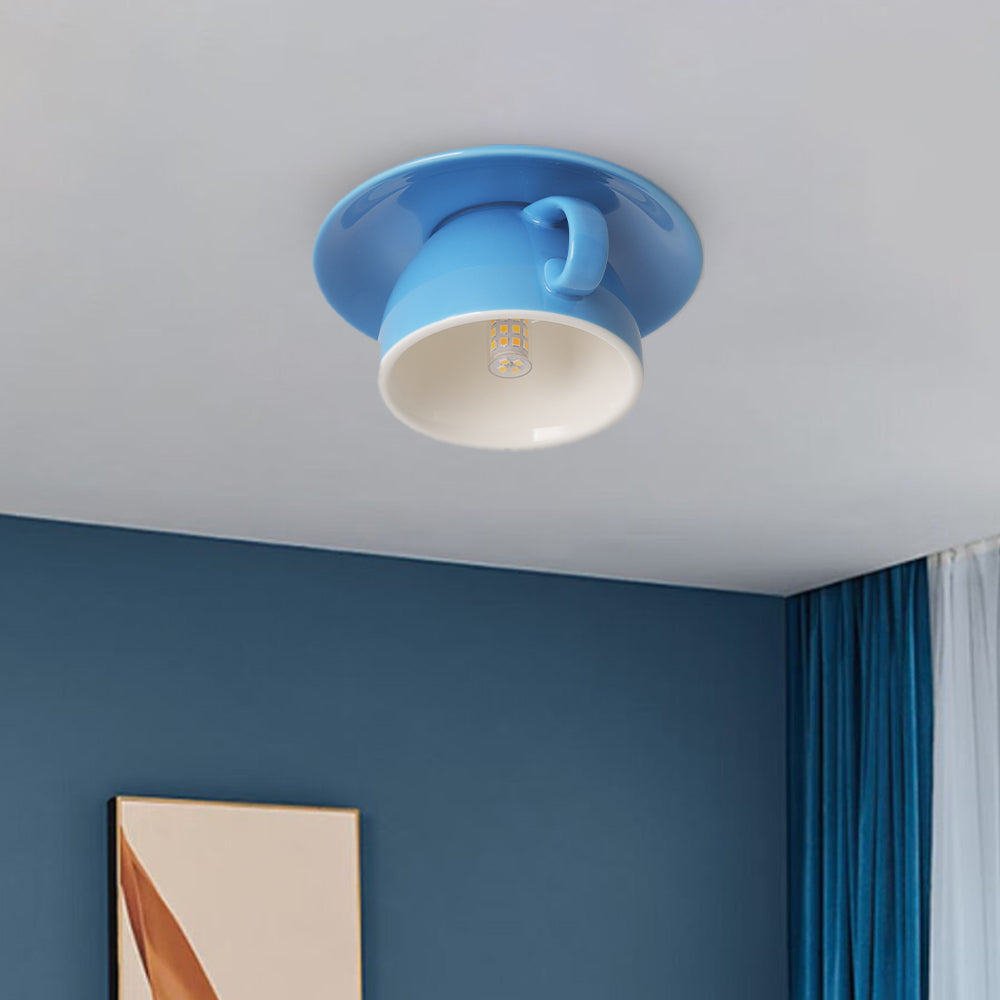 Valentin – Modern Ceiling Light Ceramic Coffee Cup Design Blue Pink Yellow