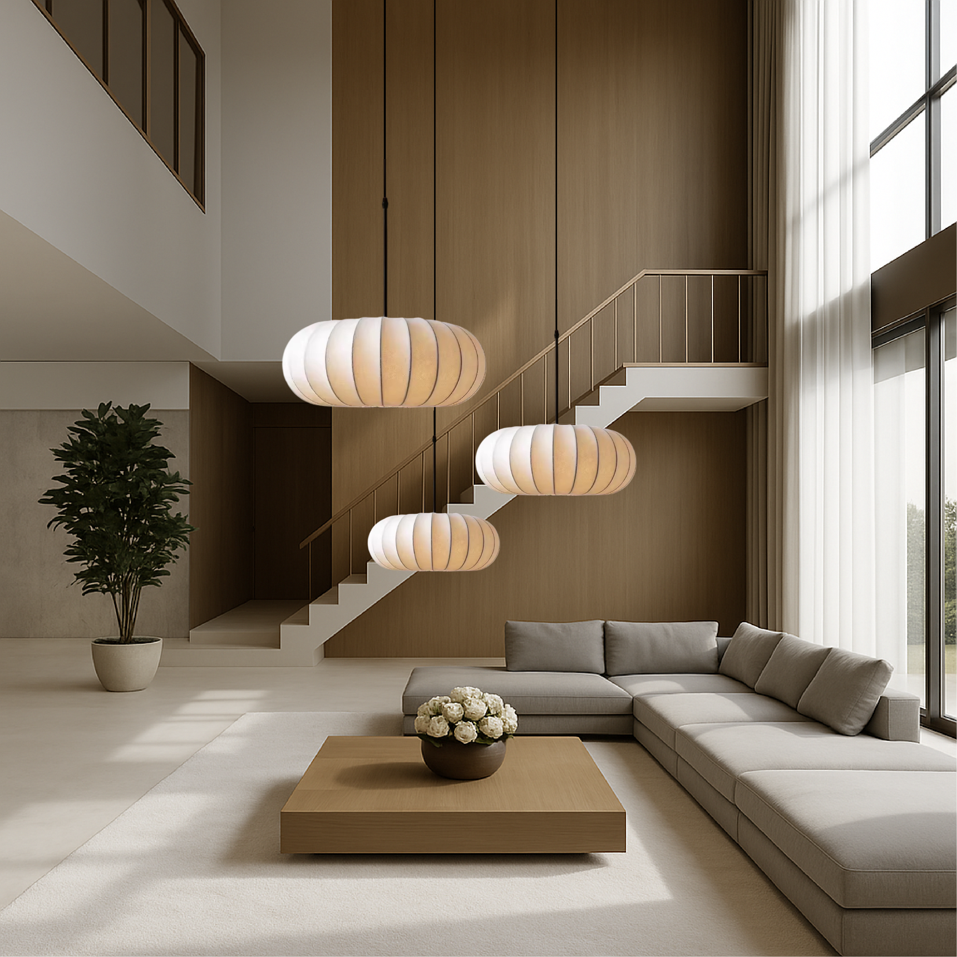 Dinam - Skandinávské oválné závěsné svítidlo s textilním stínidlem, jídelní lampa