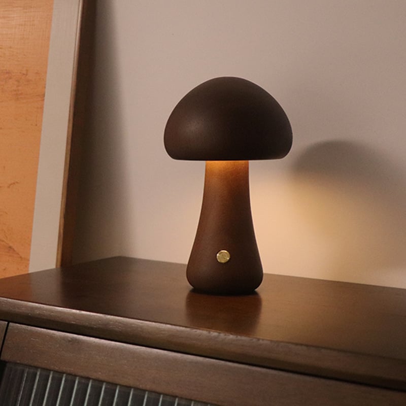 Mykora - Lampada da tavolo a fungo in legno con sensore touch