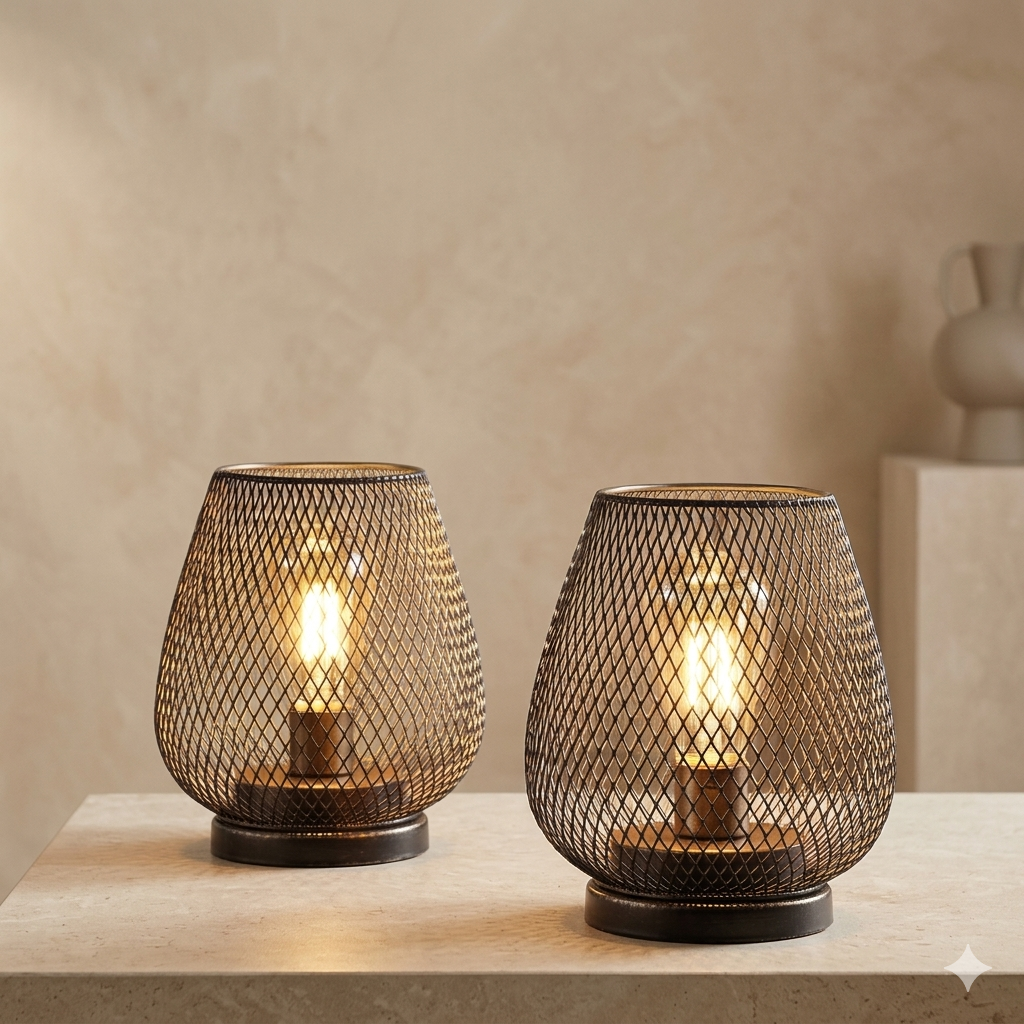 Avenora – Lampe de Table en Métal à Maille Rechargeable Sans Fil LED Blanc Chaud