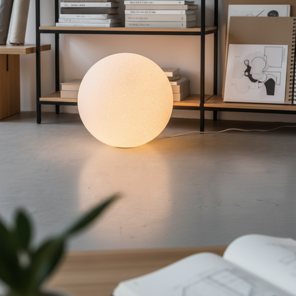 Lunaan - Lampada da terra moderna con globo in resina per soggiorno