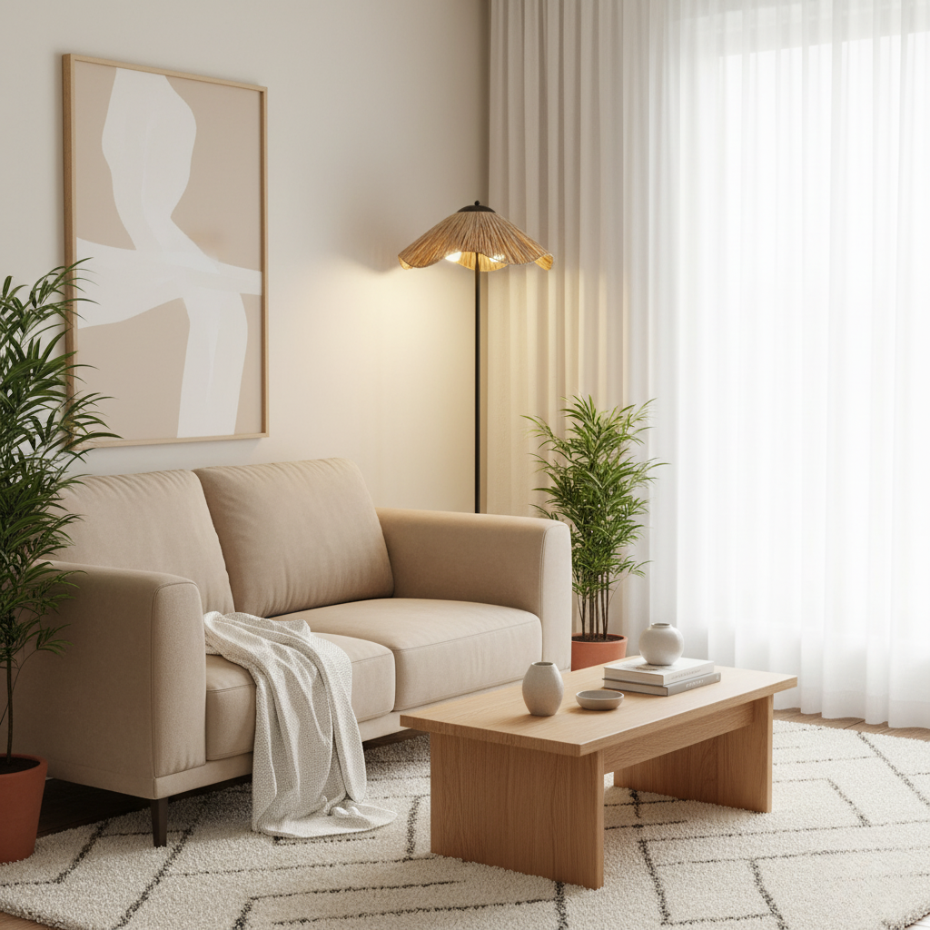 Ravari - Modern Rattan Floor Lamp with Hand-Woven Shade for Living Room