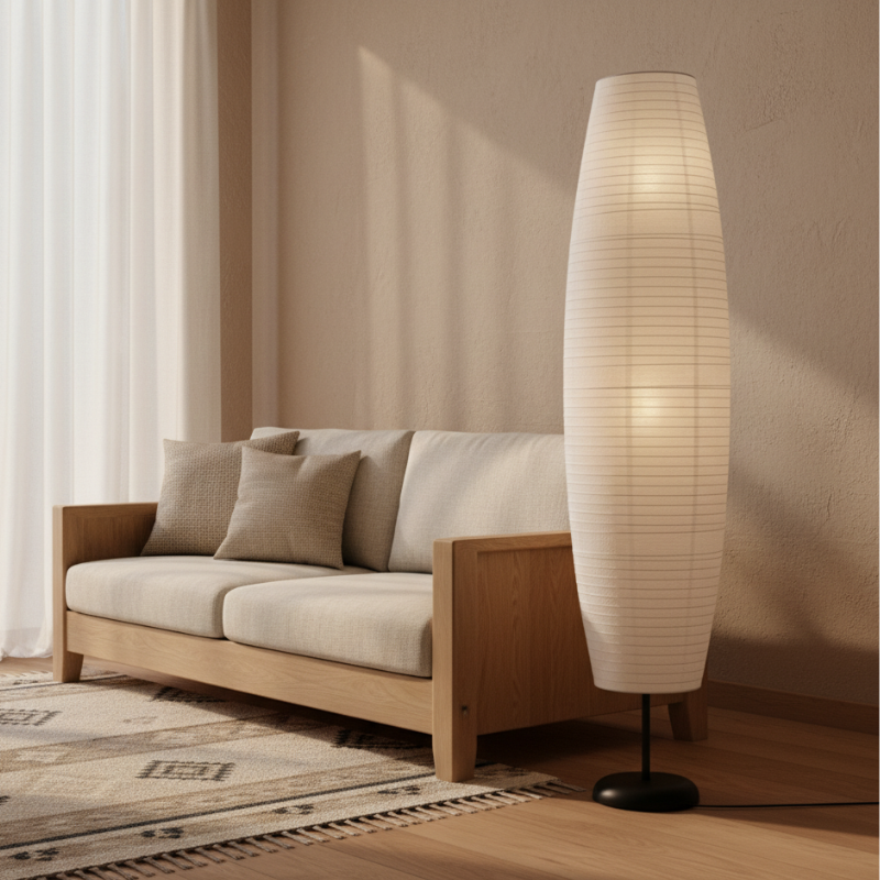 Auremari – Lampada da terra a colonna minimalista in carta di riso