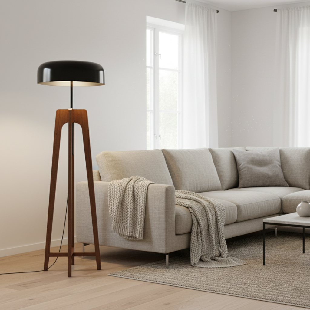 Thalorin – Lampada da terra moderna in legno con treppiede