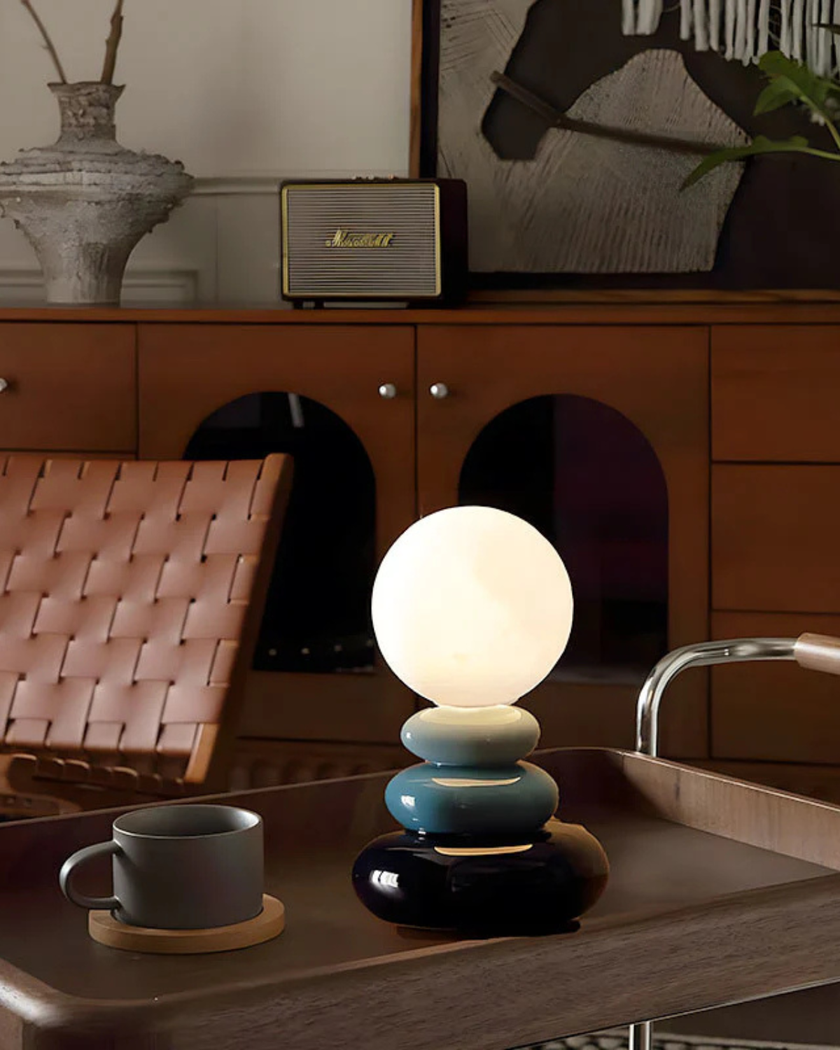 Ceravynne – Lámpara de mesa elegante de vidrio y cerámica con luz ambiental suave para decoración moderna y japandi