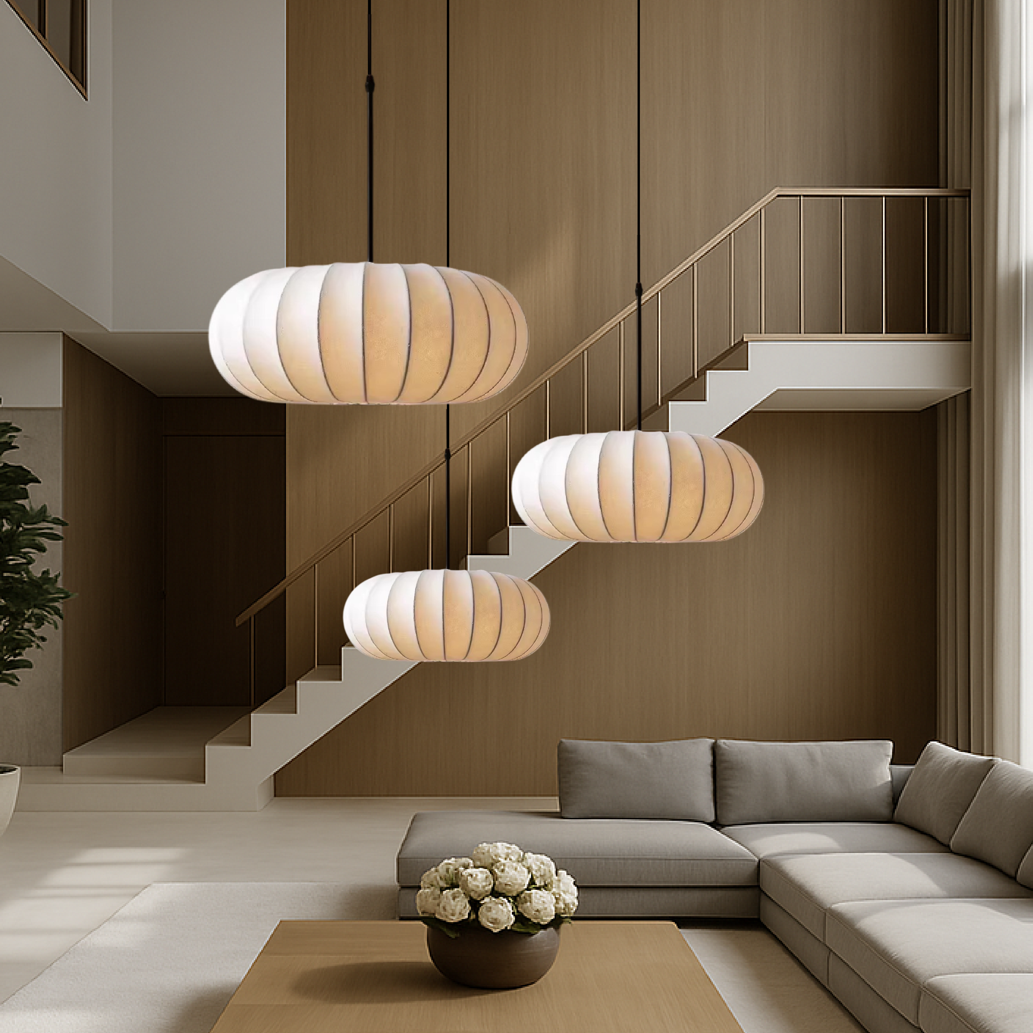 Dinam - Skandinávské oválné závěsné svítidlo s textilním stínidlem, jídelní lampa