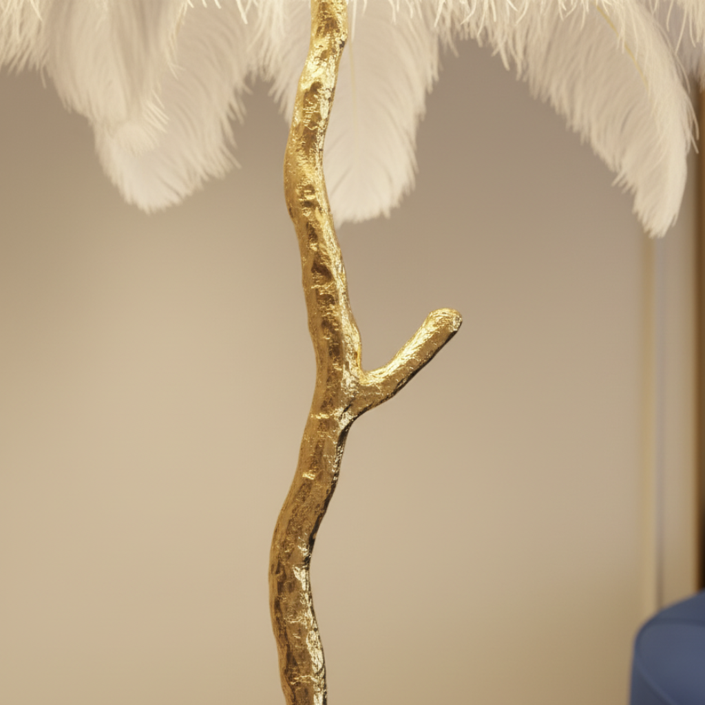 Seravelle – Lampada da terra a treppiede con paralume di piume