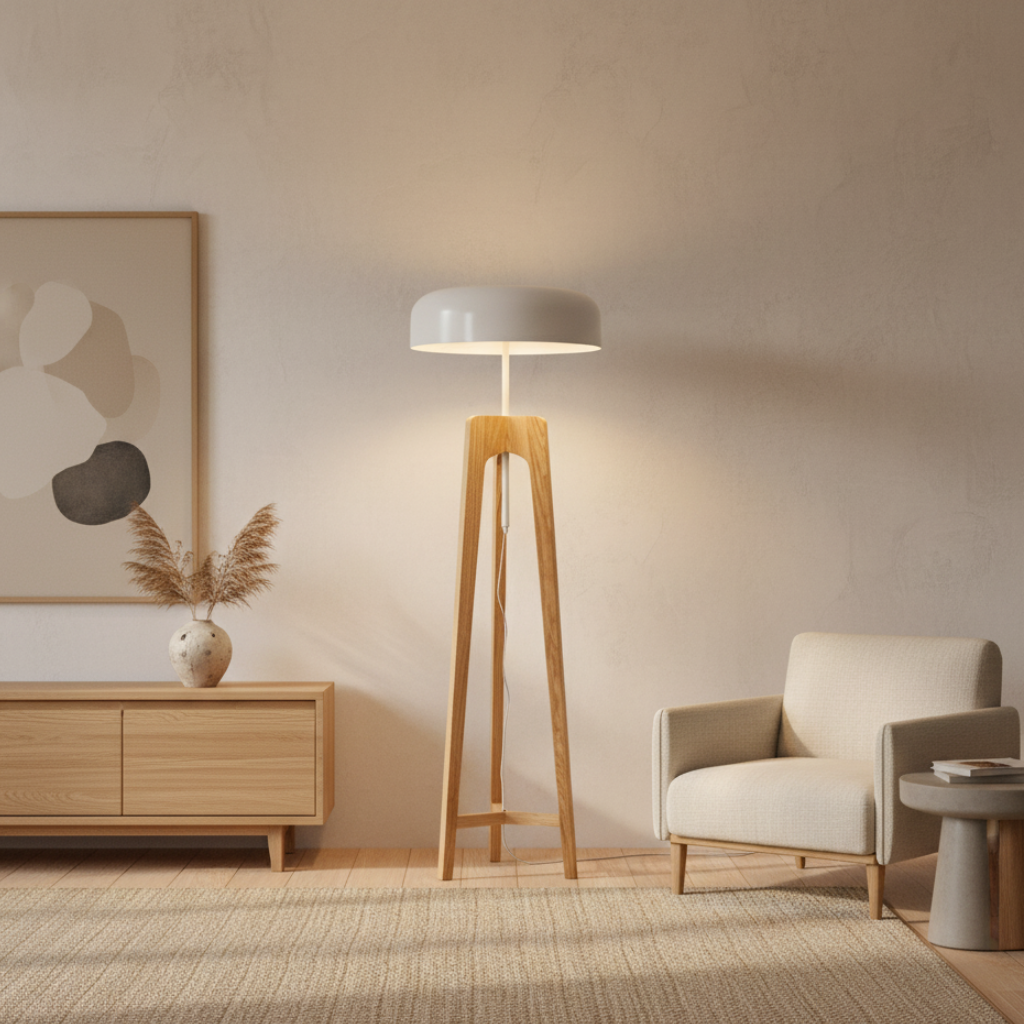 Thalorin – Lampada da terra moderna in legno con treppiede