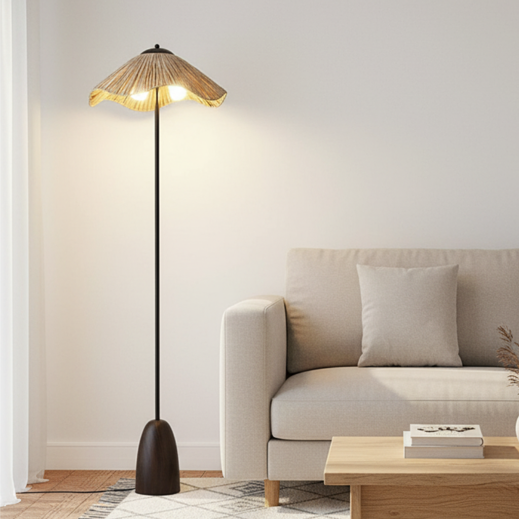 Ravari - Modern Rattan Floor Lamp with Hand-Woven Shade for Living Room