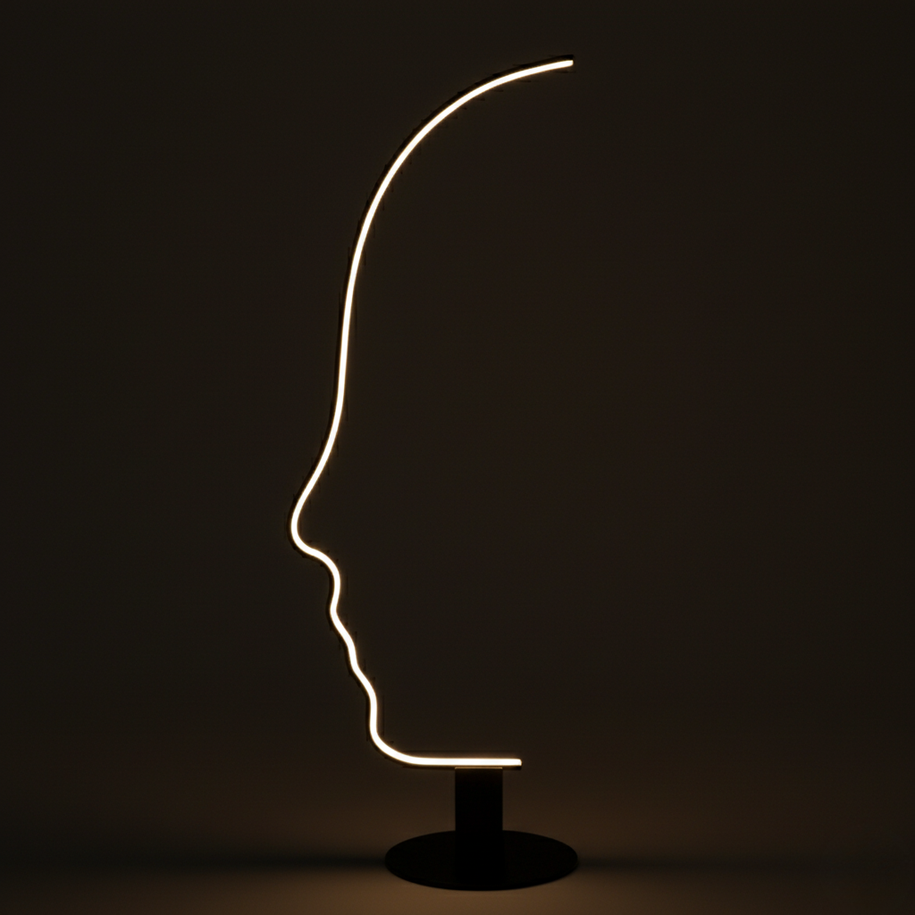 Valmira – Lampada da terra ad arco con design a silhouette di volto umano