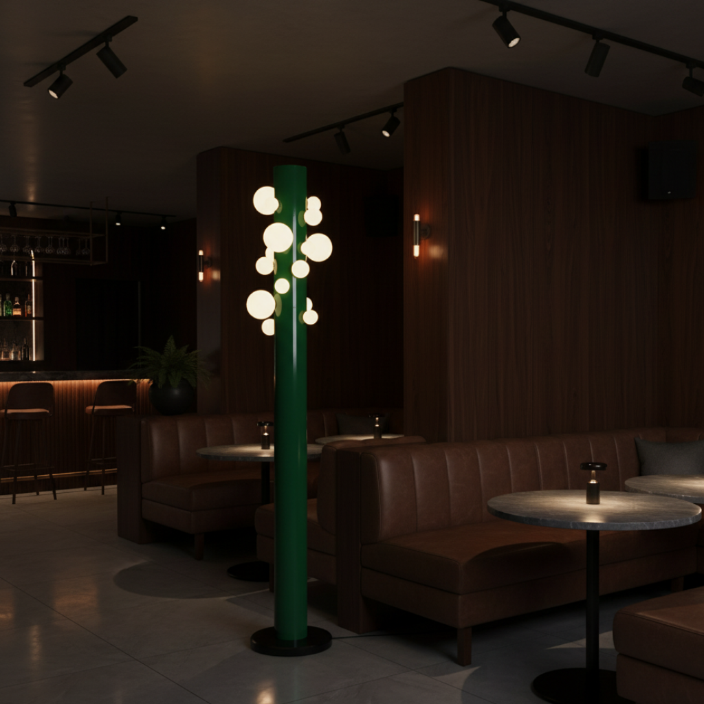 Mirevon - Divatos modern állólámpa zöld fém talppal és fehér búrával