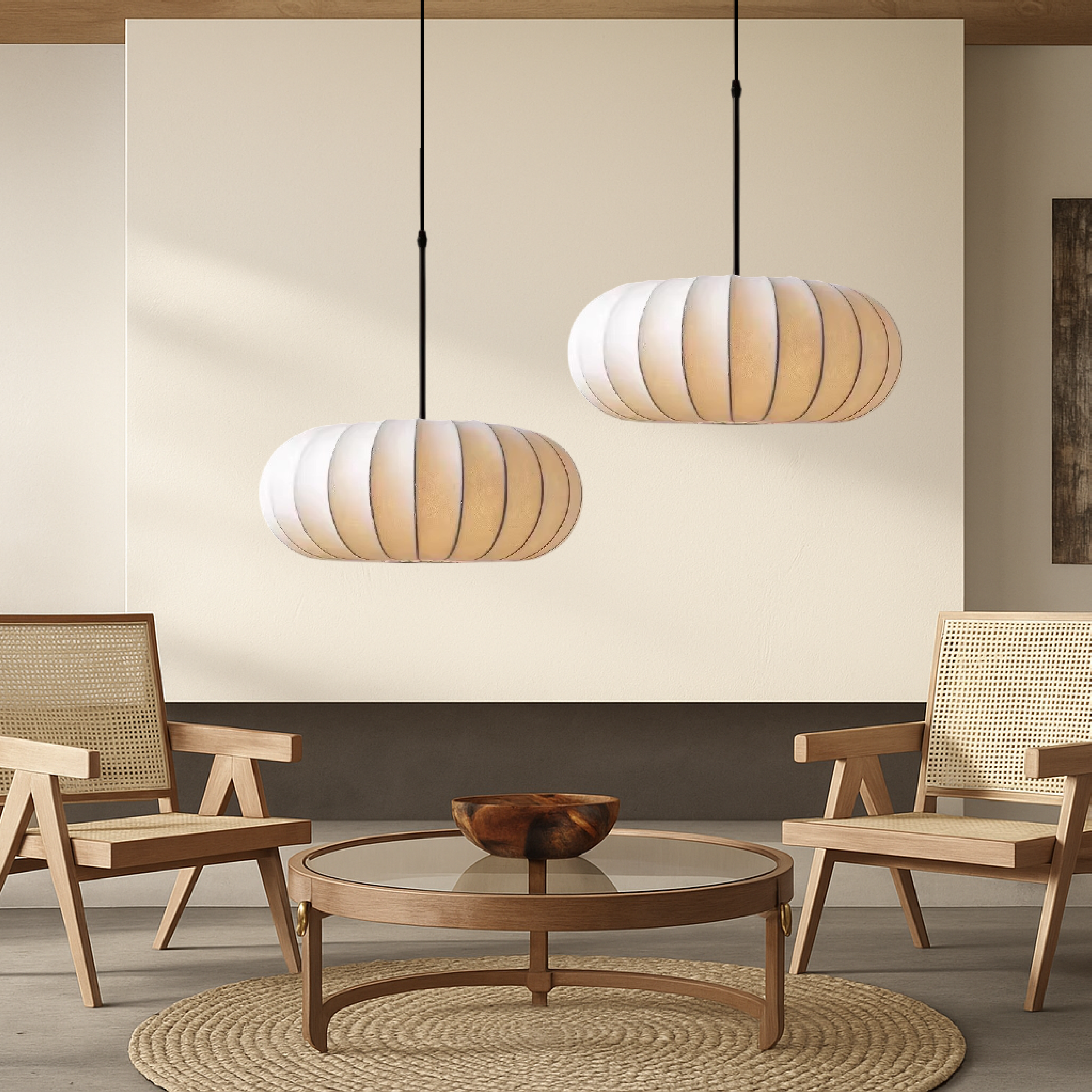 Dinam - Skandinávské oválné závěsné svítidlo s textilním stínidlem, jídelní lampa