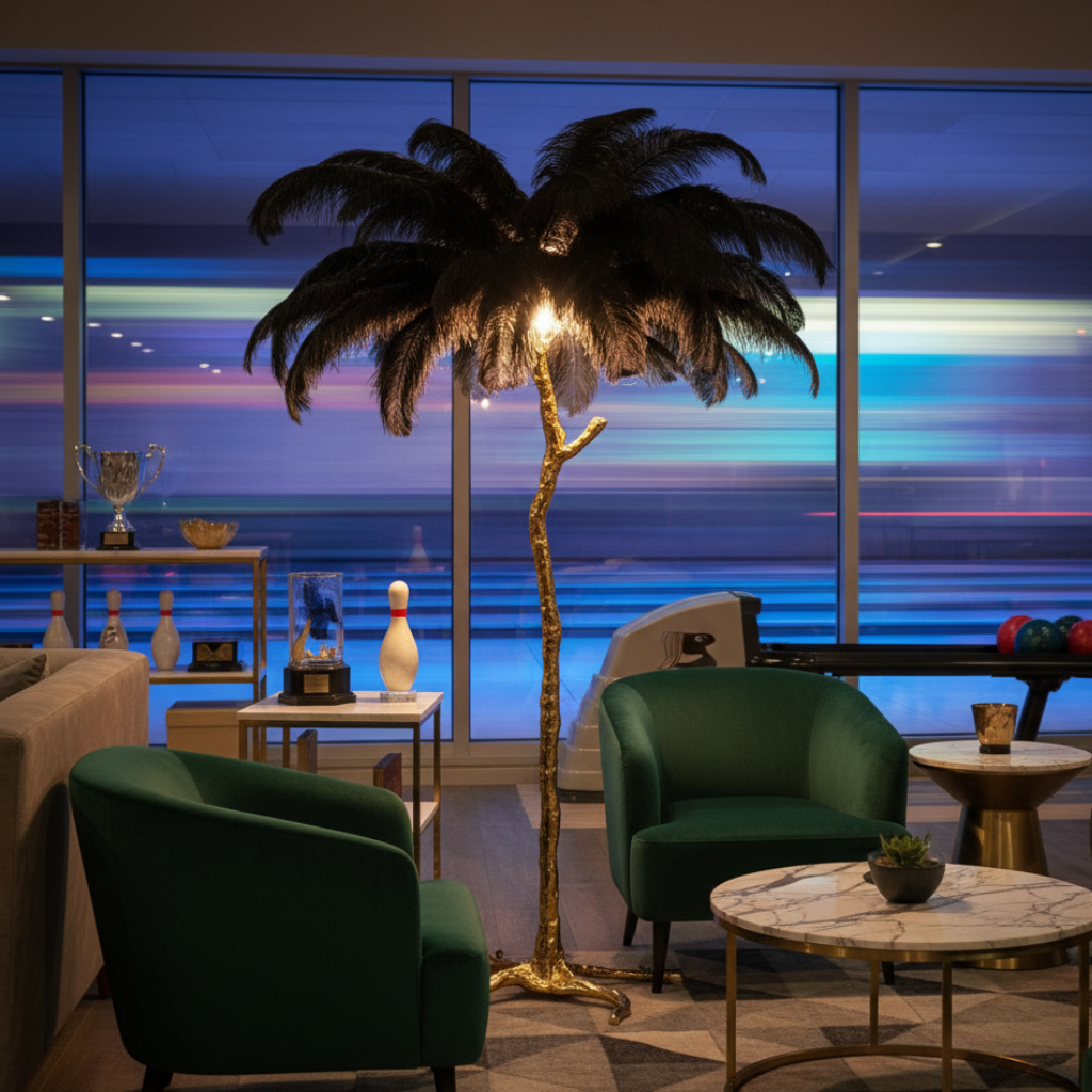 Seravelle – Lampada da terra a treppiede con paralume di piume