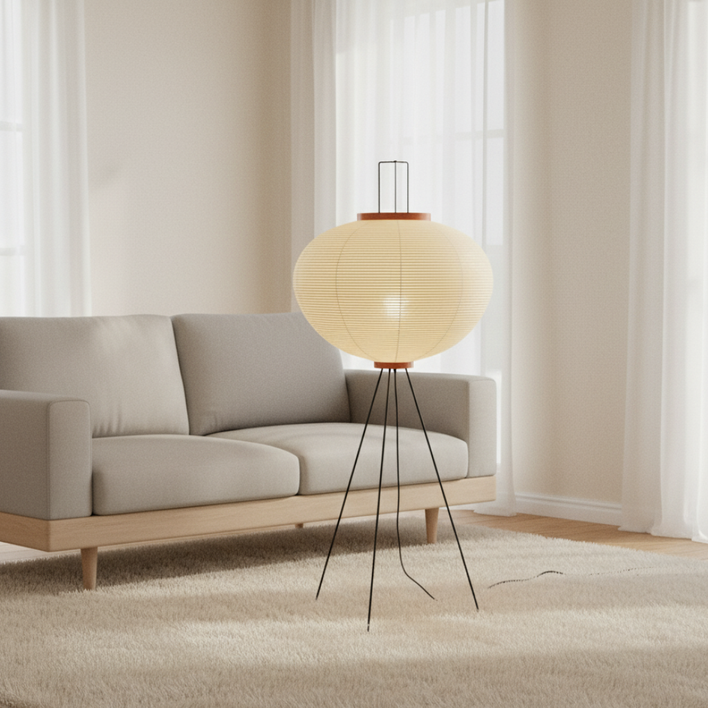 Azuren - Lampada da terra a treppiede moderna e minimalista con paralume in carta di gelso