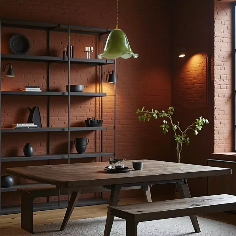 Floreven – Lampada a sospensione in vetro verde con motivo floreale retrò Glow