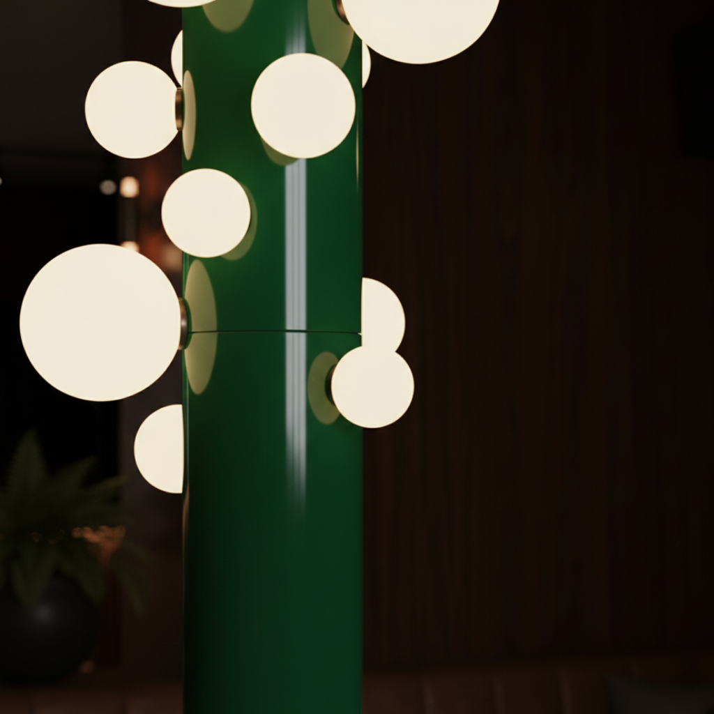 Mirevon - Divatos modern állólámpa zöld fém talppal és fehér búrával