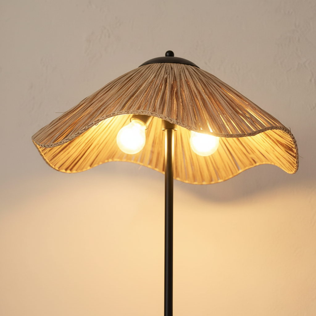 Ravari - Modern Rattan Floor Lamp with Hand-Woven Shade for Living Room