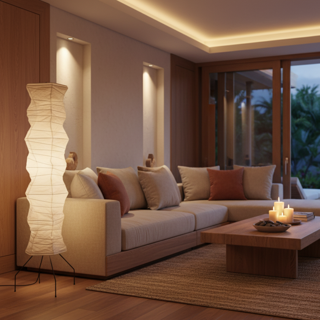 Kaoriin - Lámpara de pie japonesa moderna orgánica y elegante para sala de estar