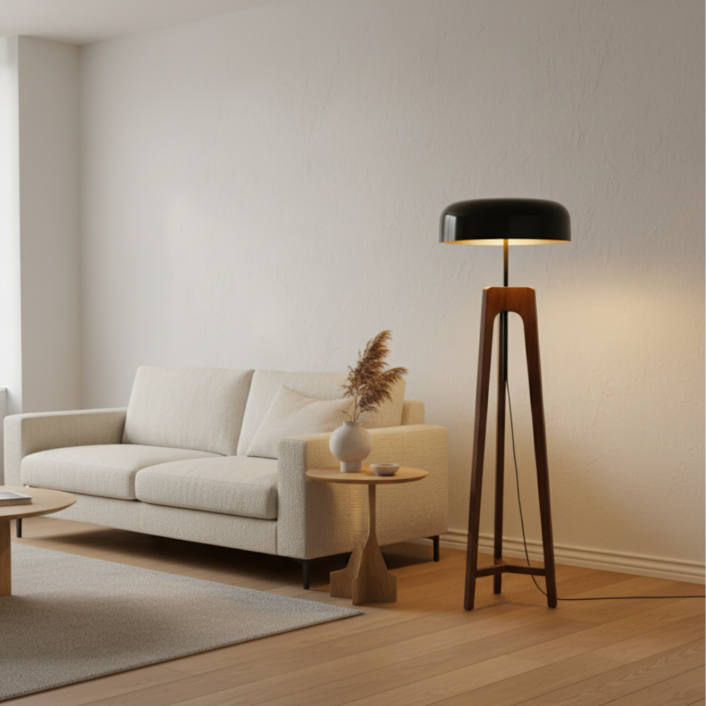 Thalorin – Lampada da terra moderna in legno con treppiede
