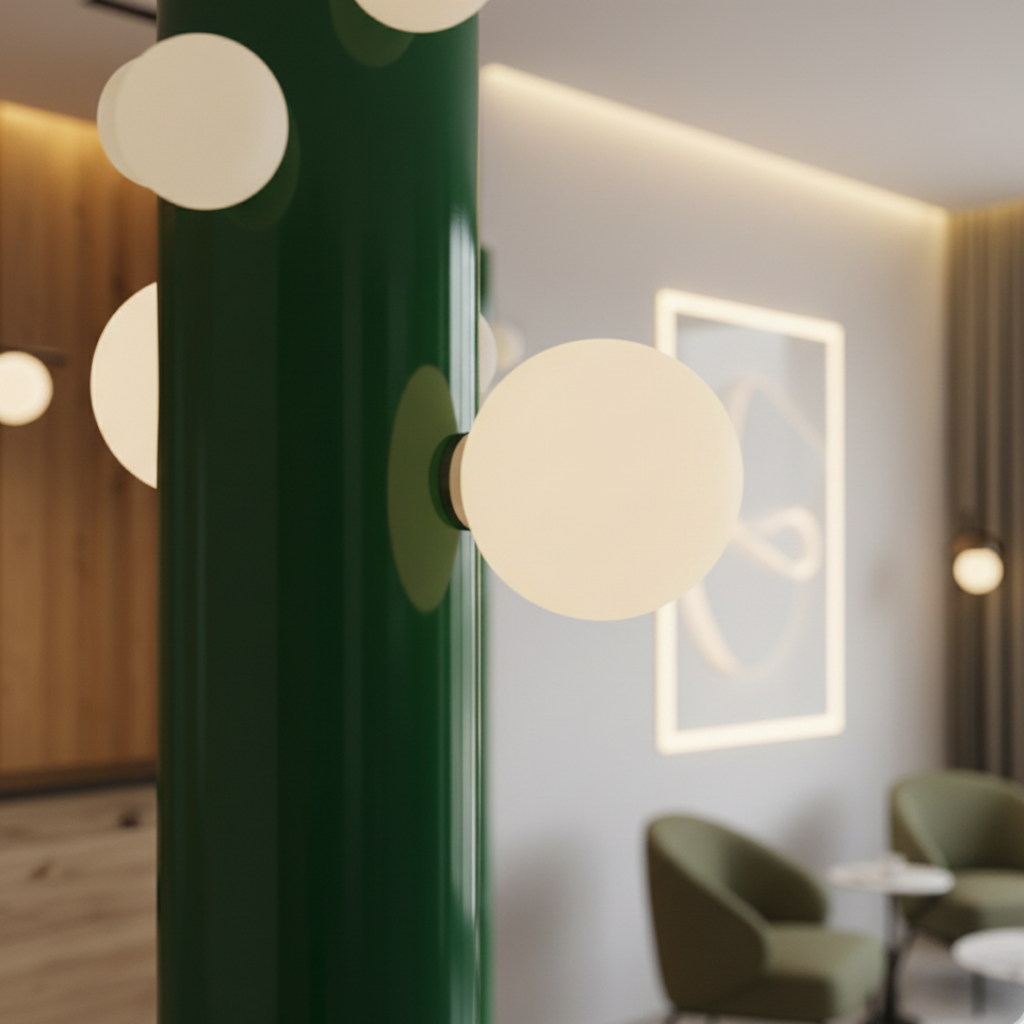 Mirevon - Divatos modern állólámpa zöld fém talppal és fehér búrával