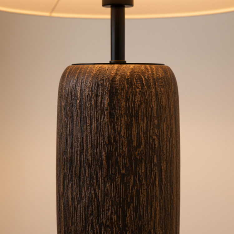 Elandor – Kopott fa állólámpa szöveternyővel