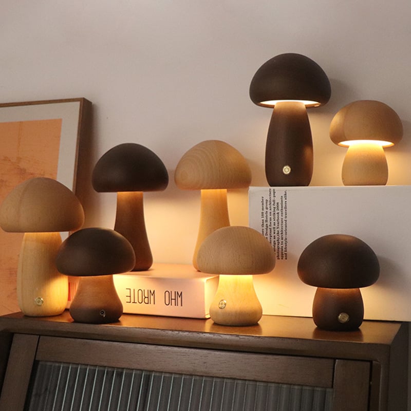 Mykora - Lampada da tavolo a fungo in legno con sensore touch