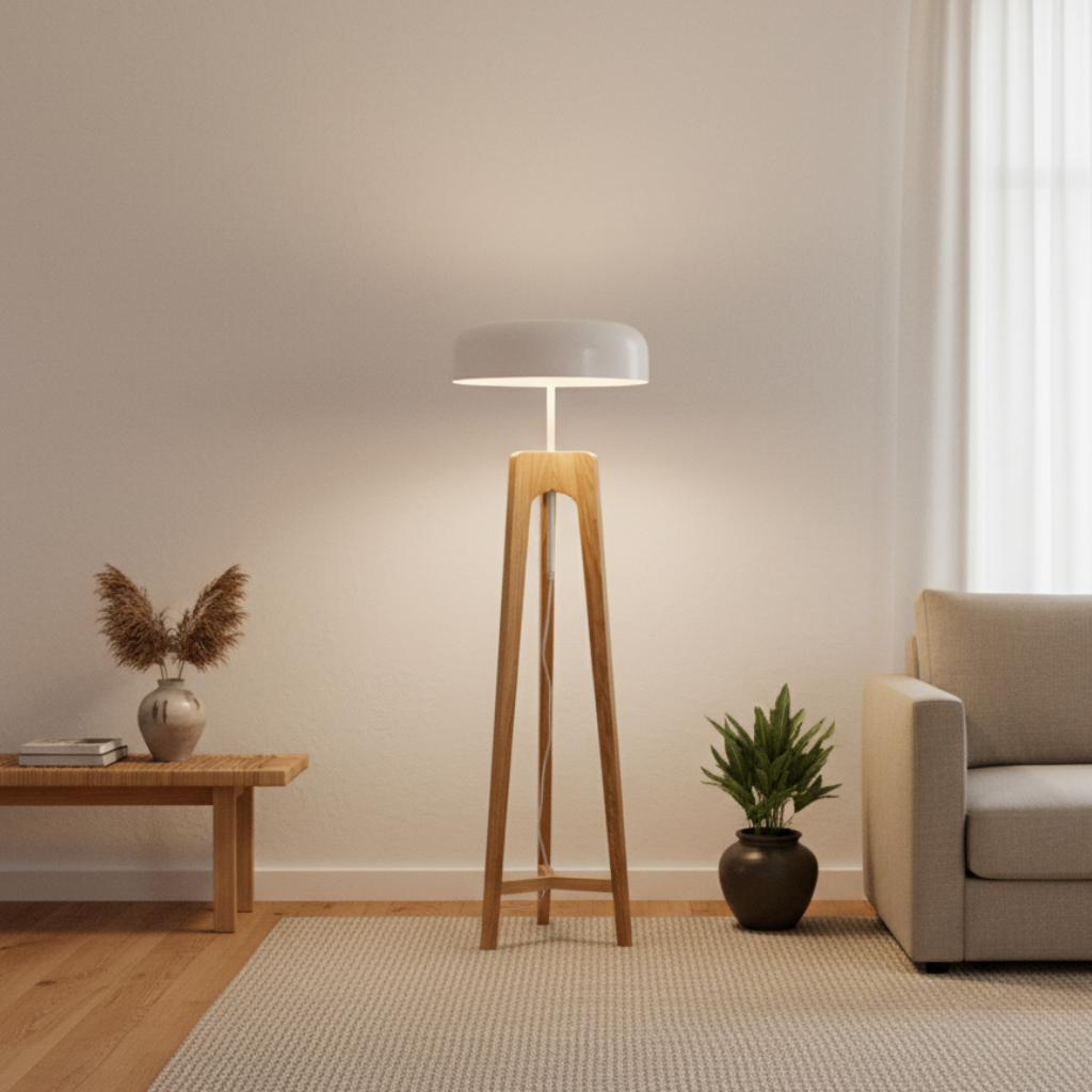 Thalorin – Lampada da terra moderna in legno con treppiede