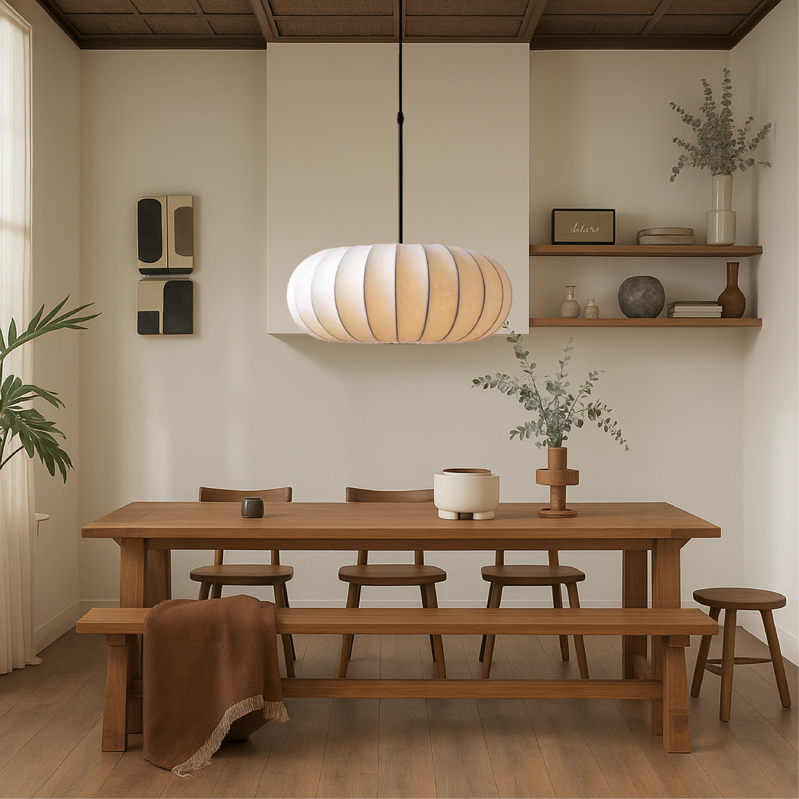 Dinam - Skandinávské oválné závěsné svítidlo s textilním stínidlem, jídelní lampa