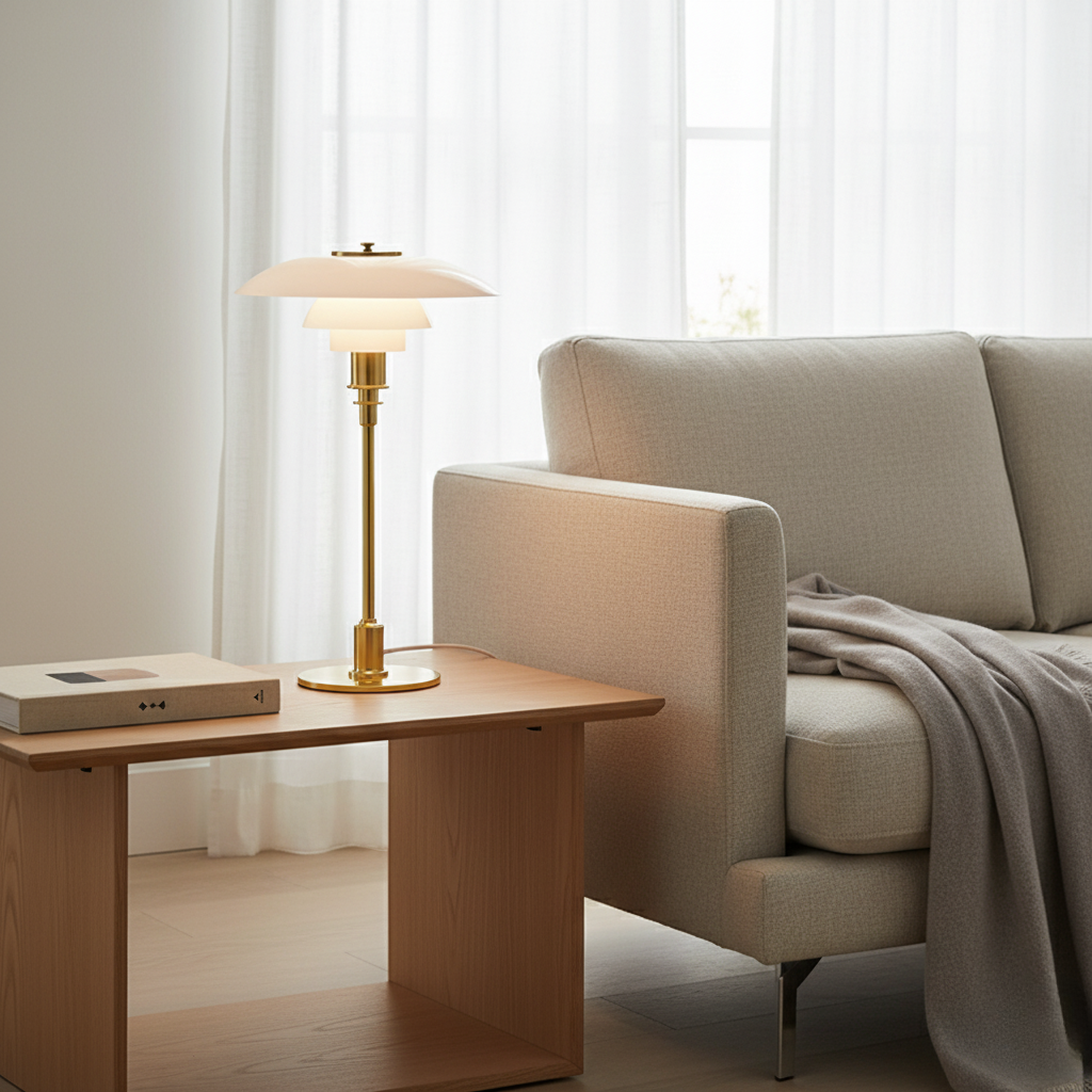 Solviane - Lampada da tavolo in vetro scandinava con illuminazione LED minimalista