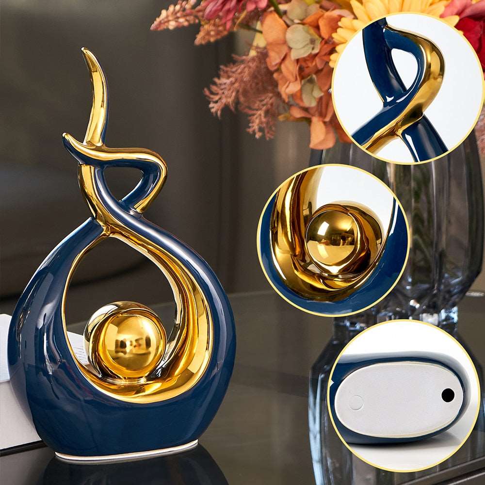 Aubelia – Ceramic Abstract Sculpture with Gold Accents